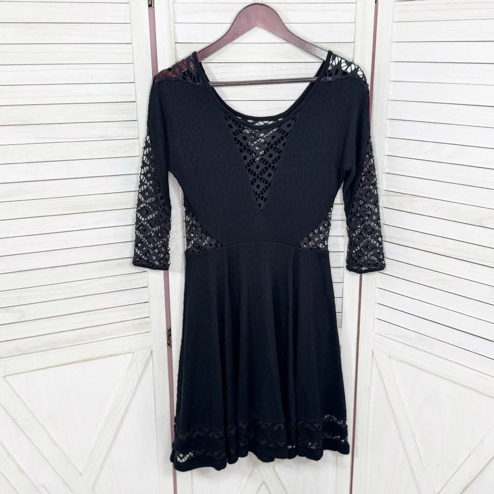 Free People To The Point Lace Cutouts Stretch Skater Dress Black Small Gothic - Picture 10 of 14
